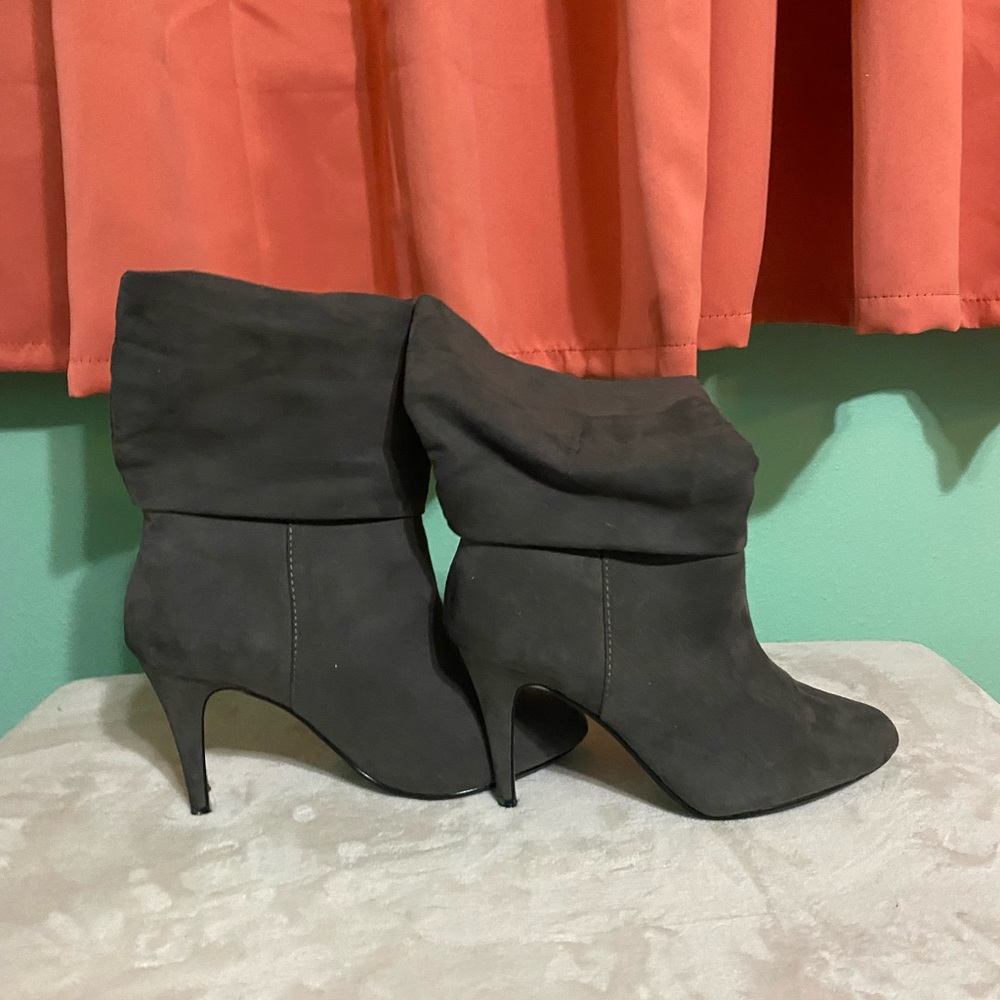 Dark grey suede booties